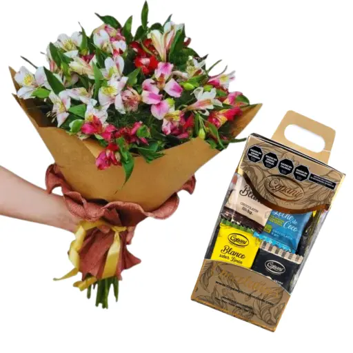 Ramo de flores astromelias con chocolatines copani 